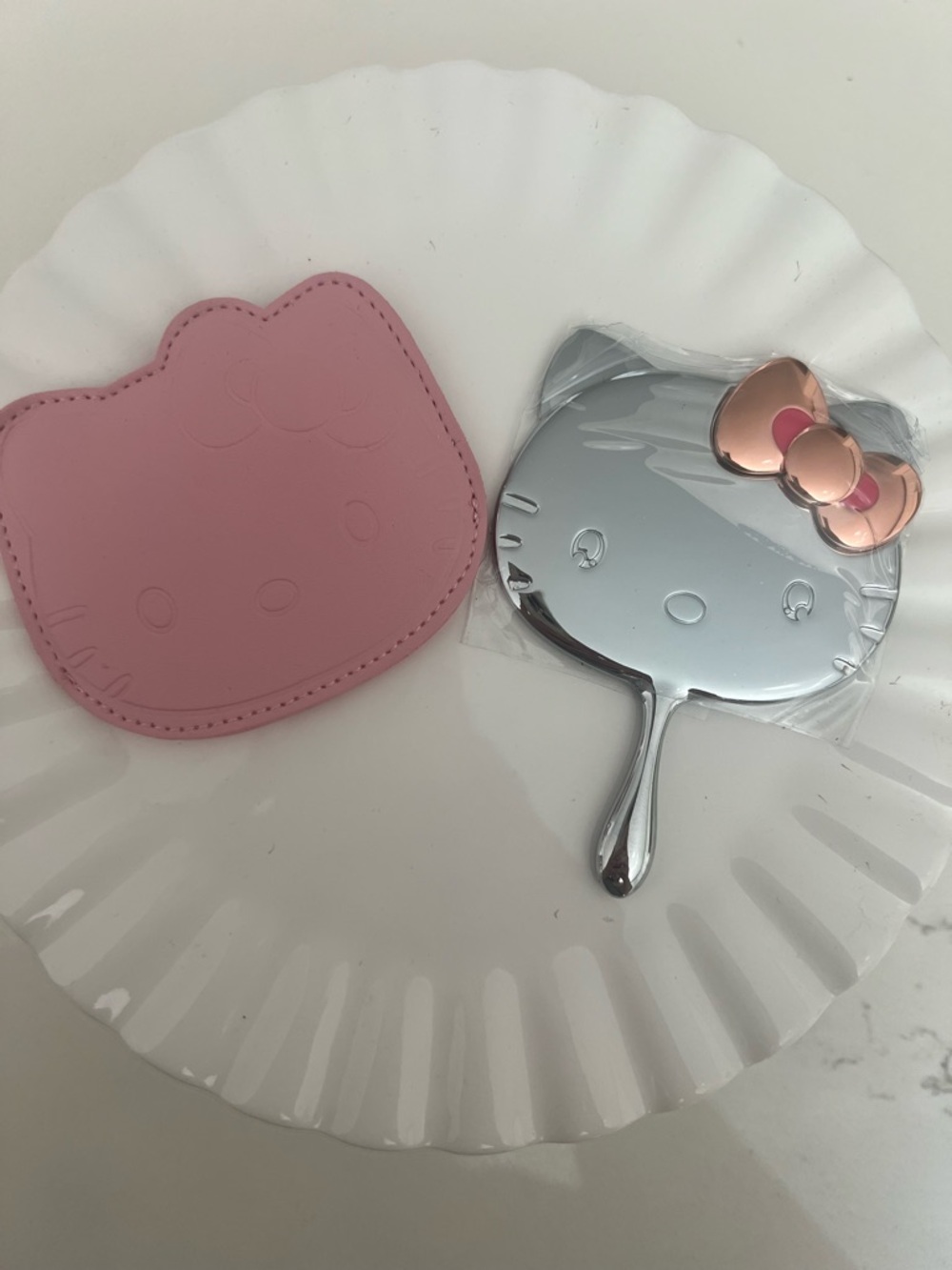 Hello Kitty Pink and Silver Compact Hand Mirror with Pink Bow Accent